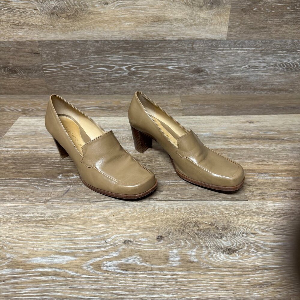 Antonio Melani Beige Leather Block Heel Pumps Women's Size 6.5 - Picture 6 of 7